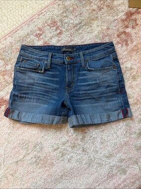 Level 99 Blue Rolled-Hem Distressed Denim Shorts